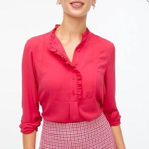 J. Crew Factory, Long-sleeve top with ruffles, BOLD HIBISCUS, Size 6